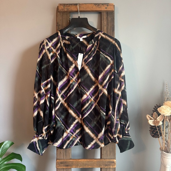 Chico's NWT Pintuck Plaid Sheer Blouse Size 2 - Picture 2 of 7